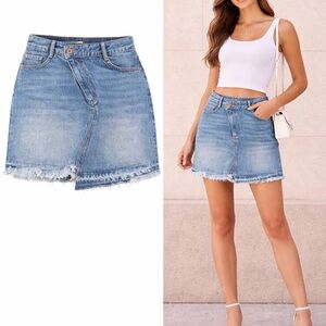 FRACOMINA Blue Denim Skirt - Casual Frayed Hem
